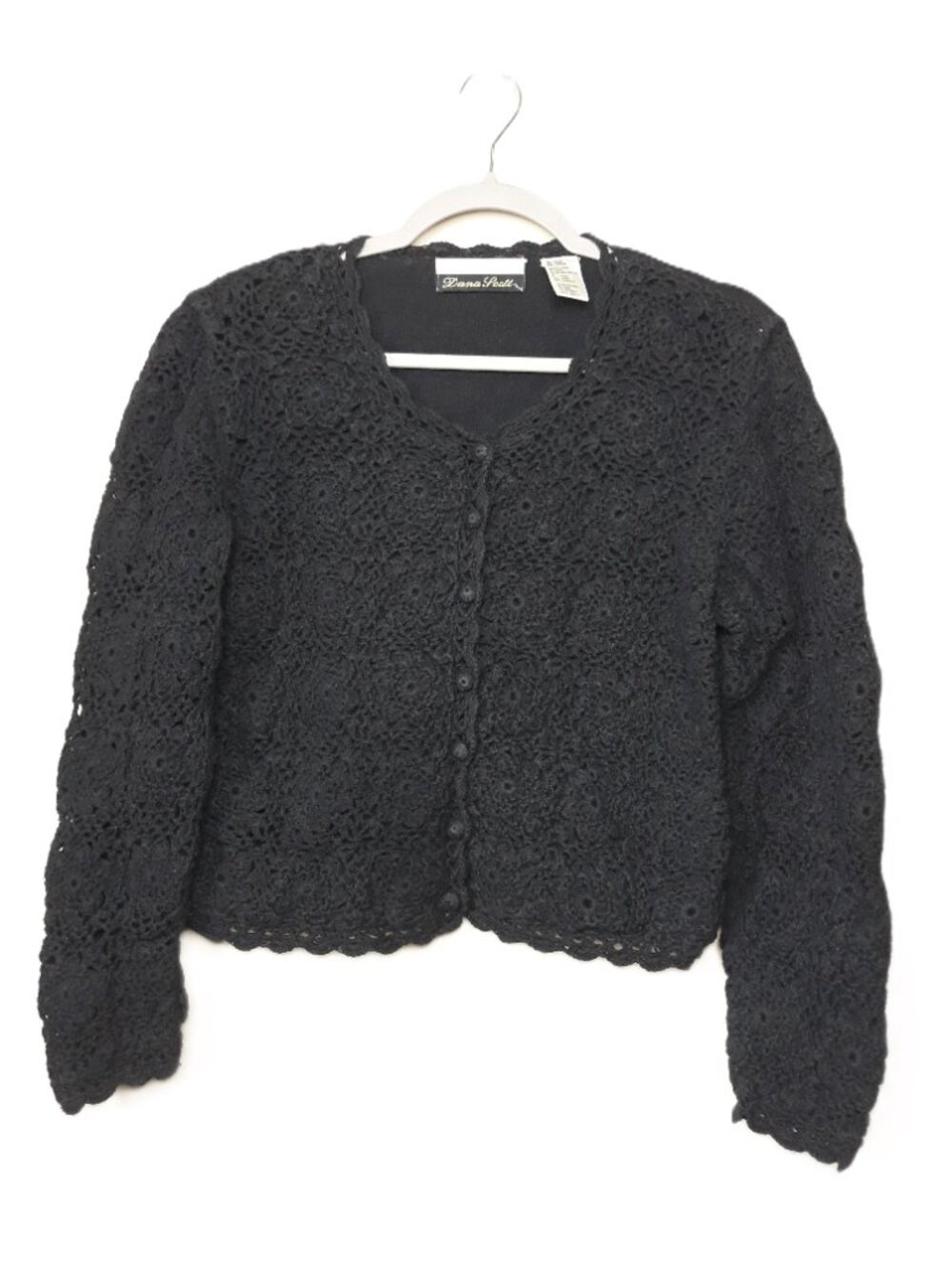 Dana Scott Crochet Cardigan Sweater Black Small